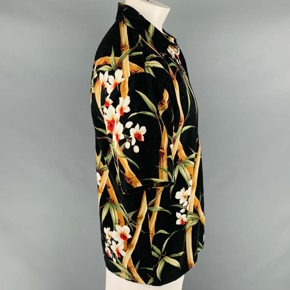POHAKU T'S Black Multi Color Hawaiian Cotton Camp Short Sleeve Shirt - Picture 3 of 6